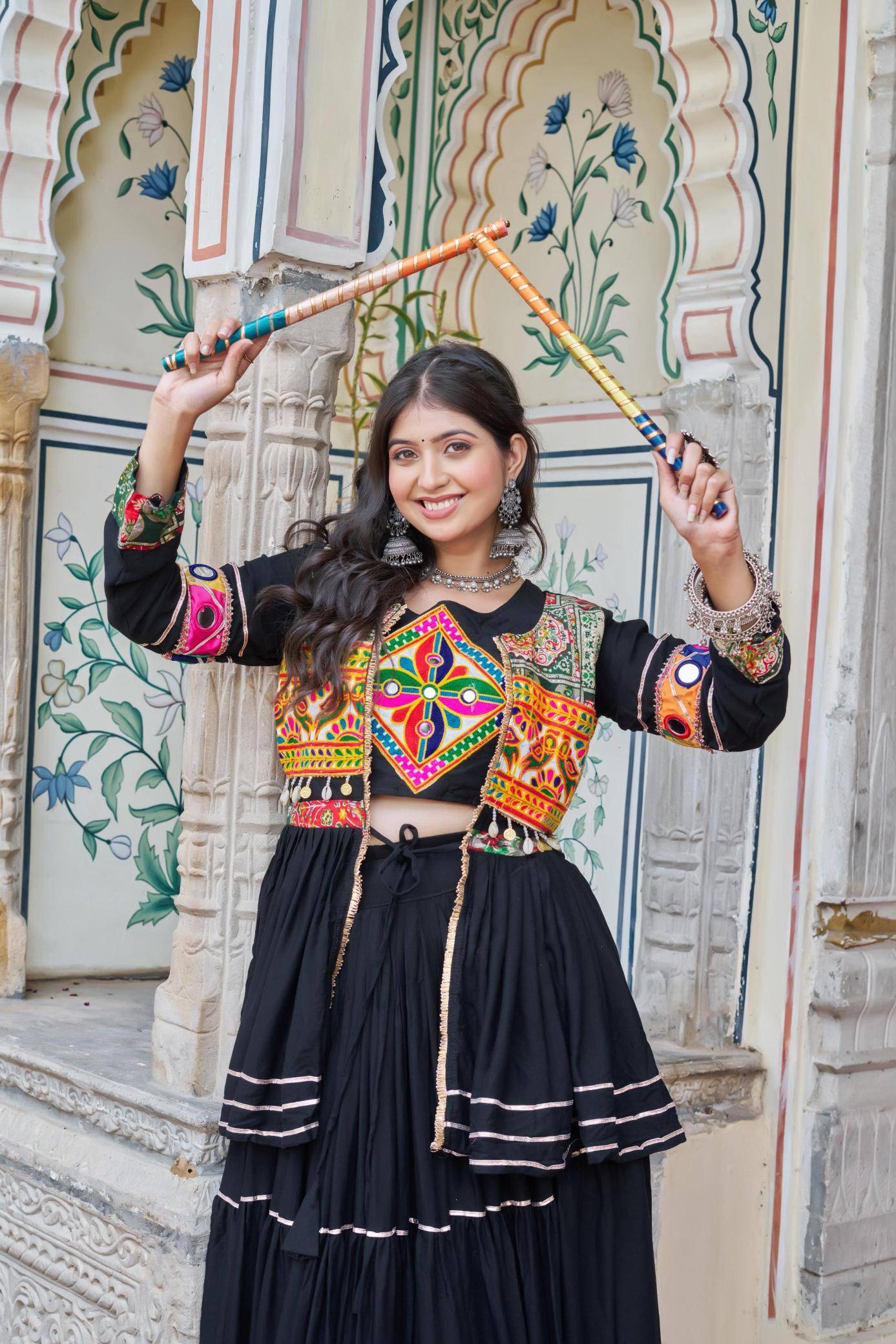 Launching Navratri Ram 120 cottan Black Lehenga choli exporters in pune